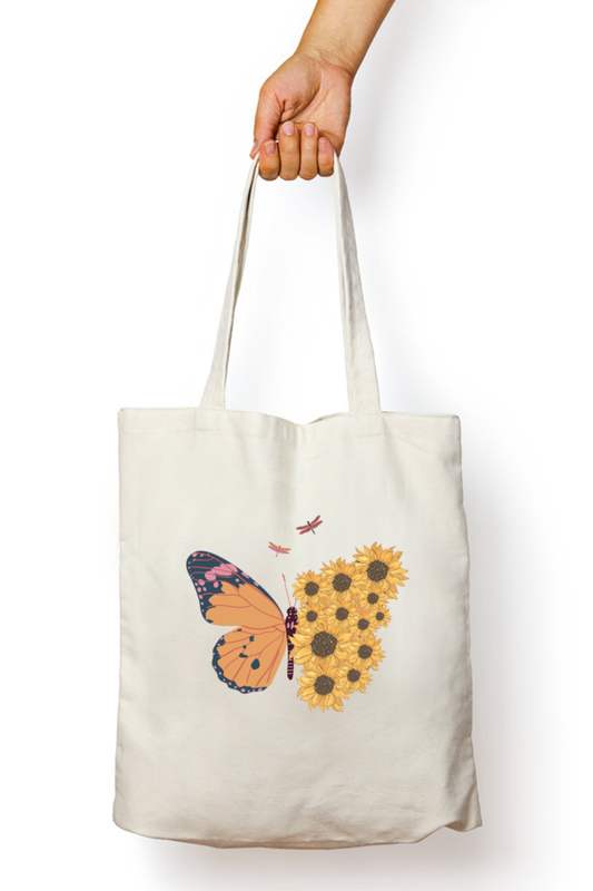 Butterfly With Flower Wing Tote Bag With Zip