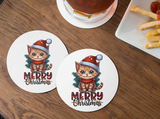 "MERRY CHRISTMAS" | Kitty Coaster | Single Coaster